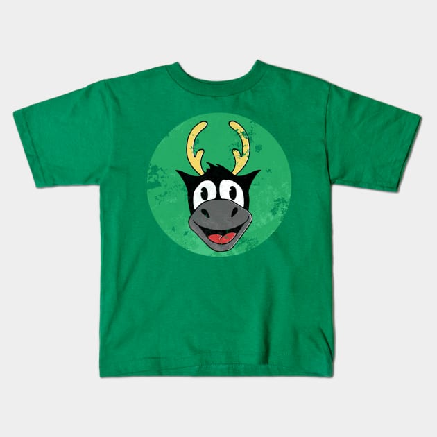 Vintage Cartoon Reindeer Head Kids T-Shirt by ToyboyFan